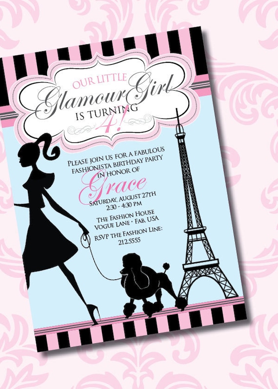 DIY Printable Vintage Glamour Girl Birthday Party Invitation Il_570xn
