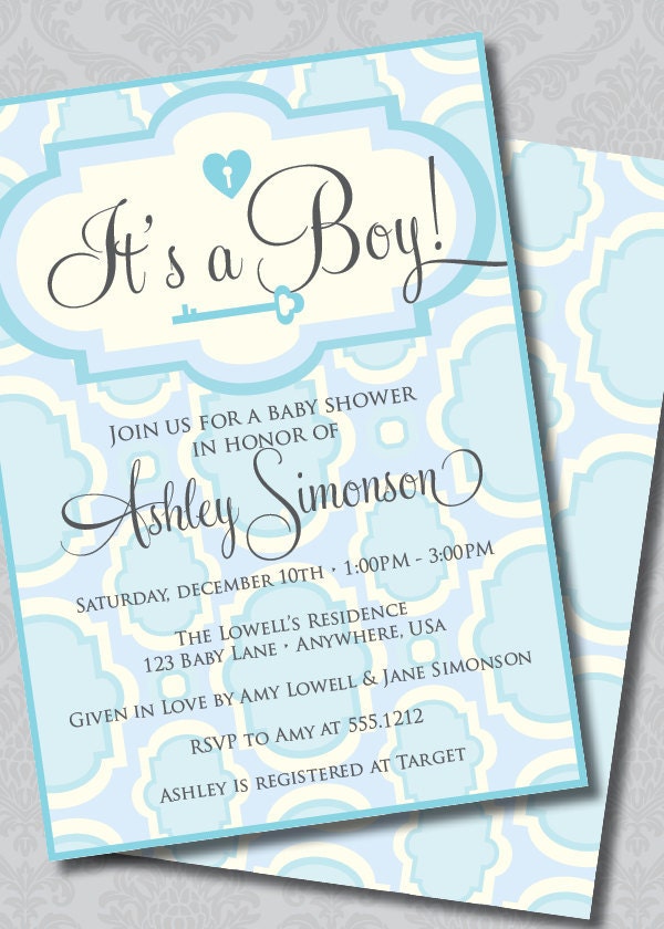 DIY Printable Key to My Heart Baby Boy Double Sided Baby Shower Invitation Il_570xn