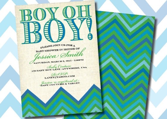 Digital Printable Chevron Boy OH Boy Double Sided Baby Shower or Birthday Invitation Il_570xn