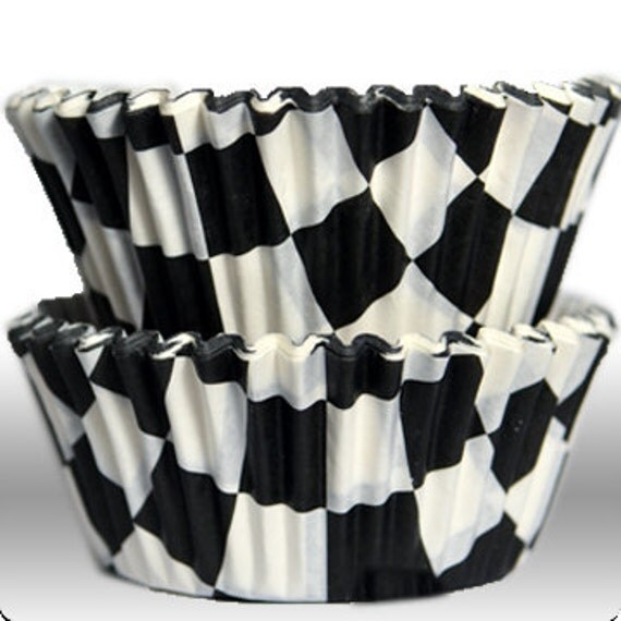 Black GREASEPROOF Checkered Baking Cups Cupcake Liners - Quantity 50 Il_570xn