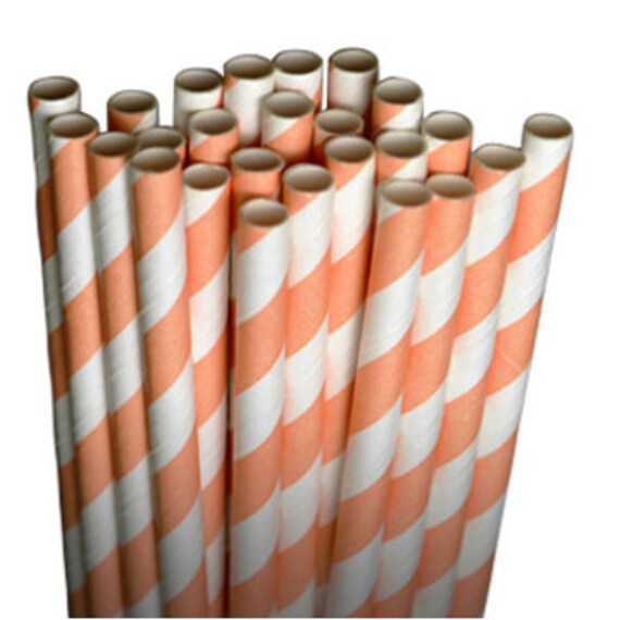 Stripe Light Orange Party Paper Straws - Cake Pop Sticks - Pixie Sticks - Qty 25 Il_570xn