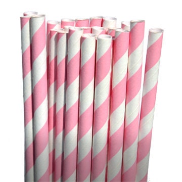 Stripe Light Pink Party Paper Straws - Cake Pop Sticks - Pixie Sticks - Qty 25 Il_570xn