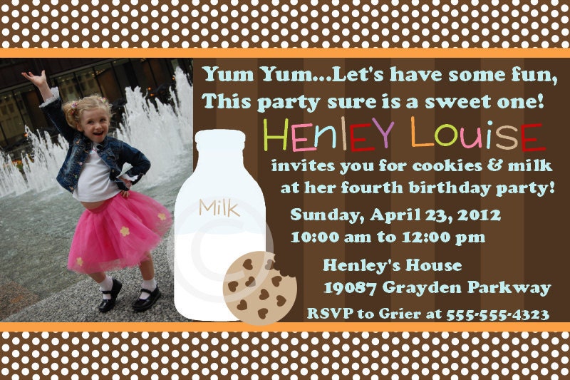 Cookies and Milk Printable Photo Invitation for Birthday Party or Baby Shower DIY Custom Invite by BeeAndDaisy