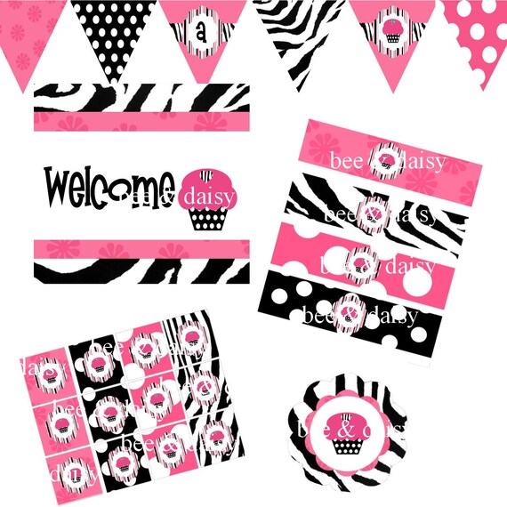 Zebra Decorations for Birthday Party or Baby Shower - Cupcake DIY Printable Decor by BeeAndDaisy - Instant Download Il_570xn
