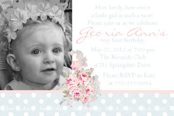 Blue Rose Printable Invitation for Birthday or Baby Shower DIY Girls Invite By BeeAndDaisy Il_570xn