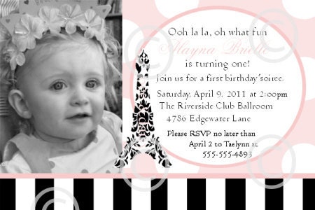 Paris Damask Photo Invitation Vintage Eiffel Tower Birthday Custom Printable DIY or Baby Shower Invite by BeeAndDaisy Il_570xn