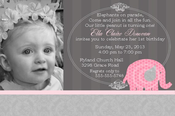 Pink Elephant Printable Invitation for Birthday Party or Baby Shower DIY Girls Invite by BeeAndDaisy Il_570xn