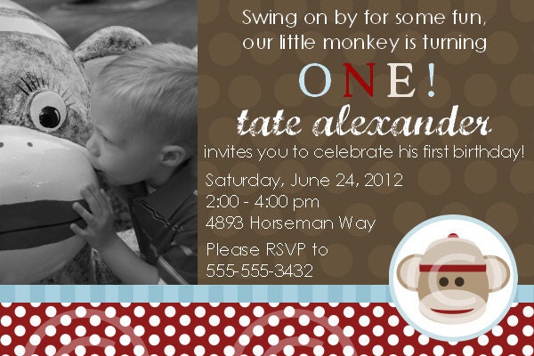 Sock Monkey Invitation for Birthday Party or Baby Shower - Boys Vintage DIY Printable Invite by BeeAndDaisy Il_570xn