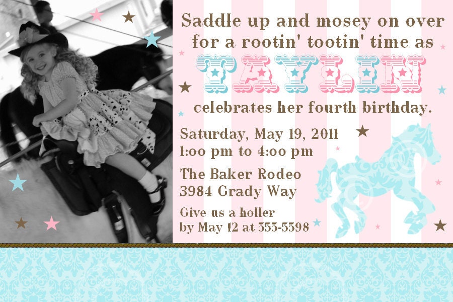 Cowgirl Vintage Damask Printable Invite for Birthday Party or Baby Shower DIY Invitations by BeeAndDaisy Il_570xn