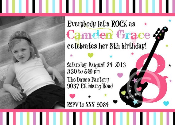 Rock Star Girl Printable Photo Invite for Birthday Party or Baby Shower DIY Invitation by BeeAndDaisy Il_570xn