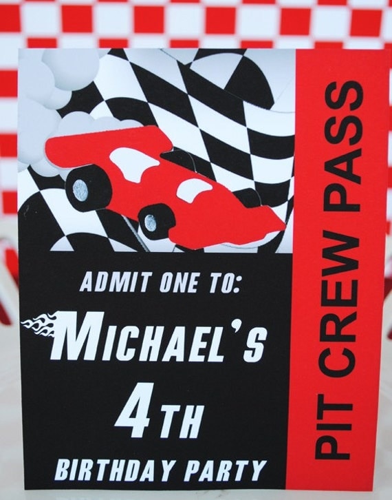 PRINTABLE Pit Pass Black Red Race Car Party By GwynnWassonDesigns