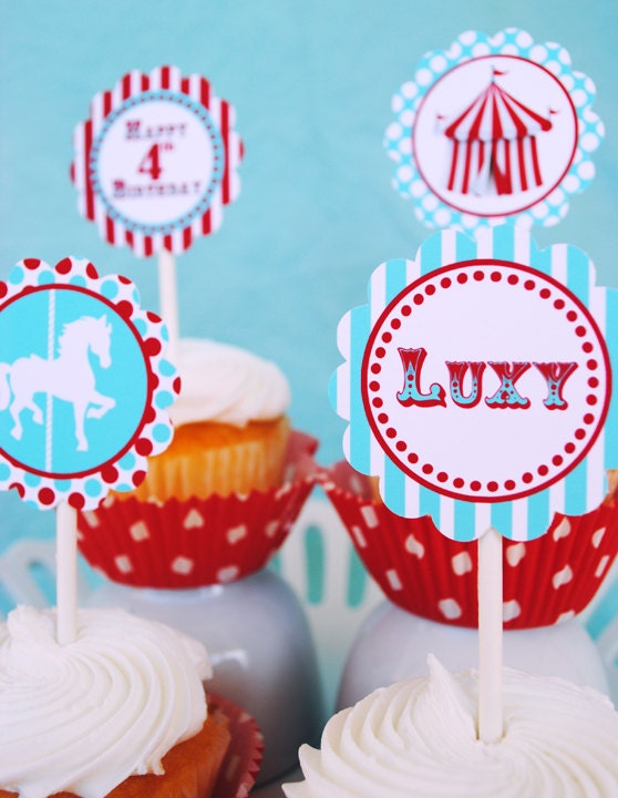 Circus Invitation Carnival Invitation Big Top  with Tickets - Aqua and Red Collection - Gwynn Wasson Designs PRINTABLES