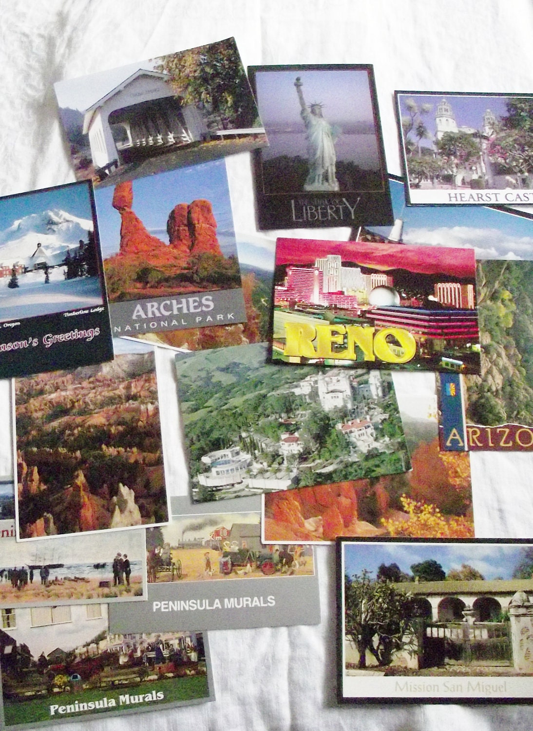 Post Cards from America  Craft Projects Supplies Suitcase Art Collage Scrapebook USA Recycled Upcycled