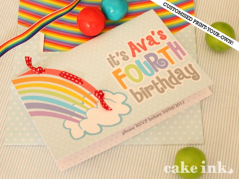 Customised Print-Your-Own Retro Rainbow invites