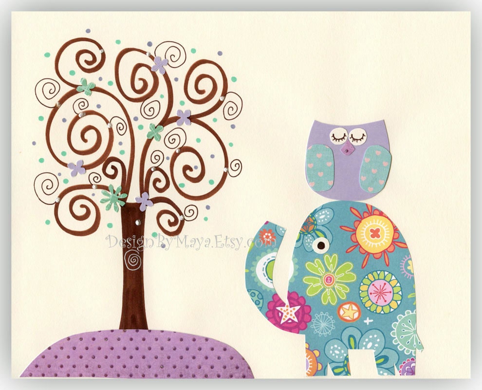 Nursery Art Decor Kids Print Animals Bird...Whistling, lavender and aqua, match to colors of Brooklyn Bedding set