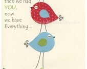 Baby girl Room Decor, Nursery Art, love birds nursery...first we had each other..turquoise, blue, red, green, baby blue, bright colors