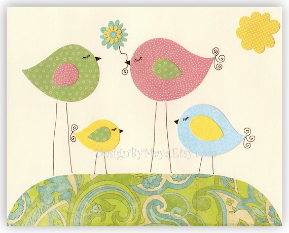 Baby girl room, nursery wall art, nursery Art, Love birds...Paisley hill