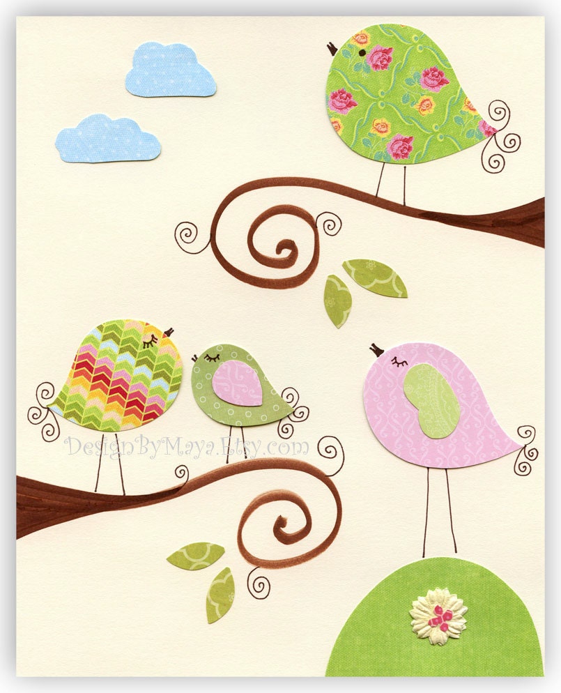 Baby girl room Decor, Nursery wall art, Love birds..Good morning Sunshine, pink and green nursery