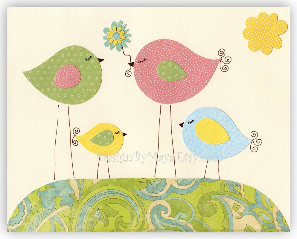 Baby girl room, nursery wall art, nursery Art, Love birds...Paisley hill