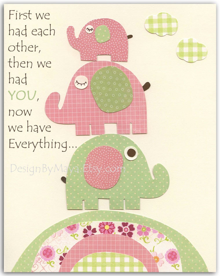 Baby girl nursery, Nursery wall art print, Baby girl room decor, baby elephant ...we love you to the moon and back..light pink light green