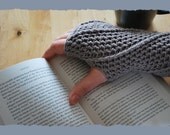 fingerless crochet gloves in mocha brown for her - mix of angora and viscose