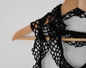 delicate lace crochet scarf in black feminine for her - cotton