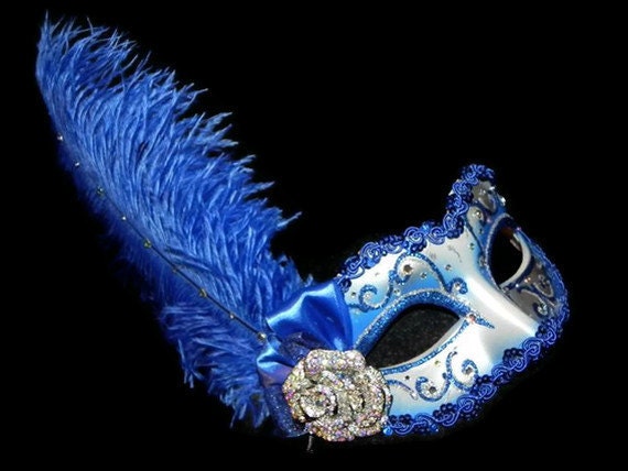 Reserved for Marinena13 Venetian Masquerade Mask in Royal Blue and Silver