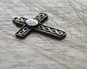 VINTAGE Bohemian Hippie Handmade 1970's Filigree Sterling Silver Yin and Yang Cross Pendant