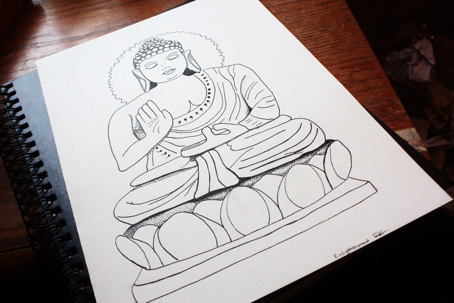Limited Edition Buddhism Print - Shakyamuni Siddhartha Gautama Buddha Meditating. Enlightenment Pen and Ink Fine Art Print 10 x 8