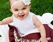 Double Minky Baby Lovey/ Security Blanket -- Ivory and Brown Damask Print Minky with Brown Satin Trim