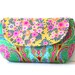 clutch purse in emerald green with mustard floral flap / summer fashion