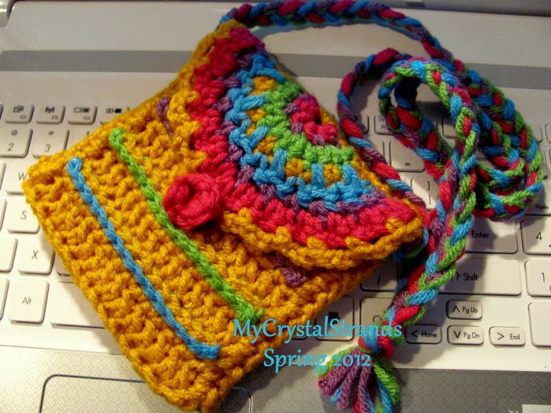 Neon Stripes Small Crochet Purse w/ Detachable Braided Neck Cord