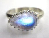 Rainbow Moonstone Crescent Moon Ring