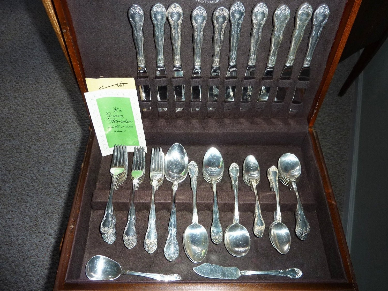 Vintage Gorham silverplate flatware in chest-69 pieces