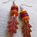 Brown Leaf Earrings with Orange and Maroon Beads