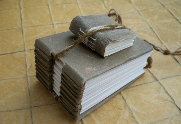 Handmade FLAX paper covered blank books, duo. Use for a journal, autograph book or small guest book.