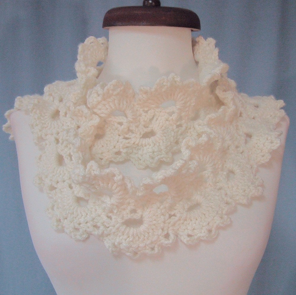 Lacy Scarf - Ivory/Winter White - Fashion Accessory - Hand Crocheted - Soft Acrylic Yarn - Handmade