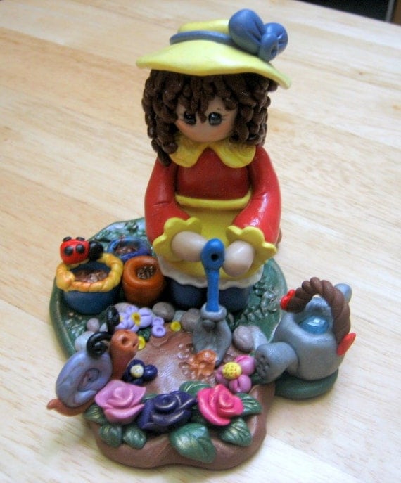 Polymer Clay Girl in Garden - Love My Garden