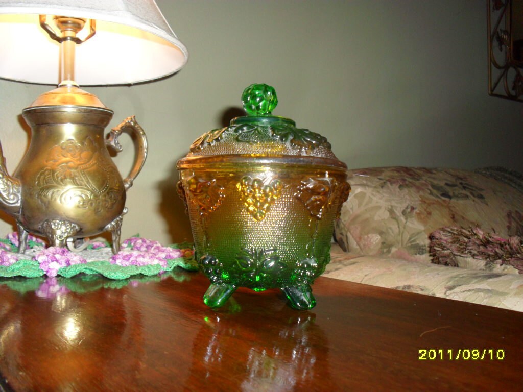 Jeanette Green and Gold Glass Candy Dish