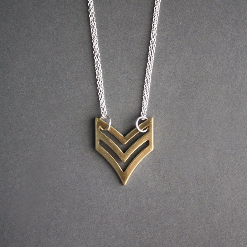Chevron necklace - brass, silver