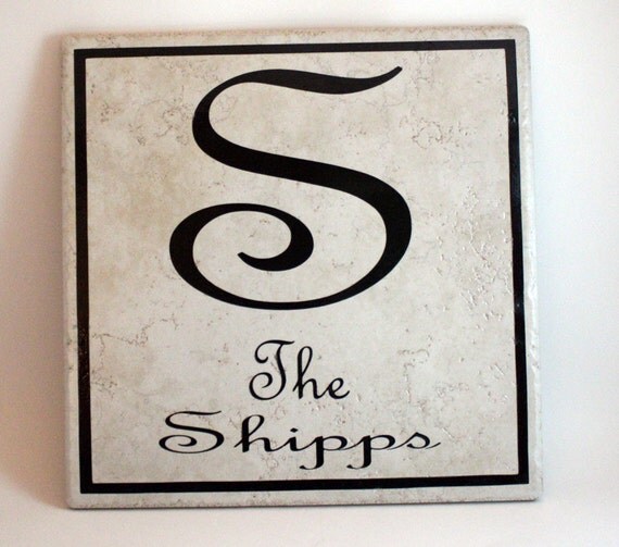Ceramic Tile Name Plate with Initial and the Last by TincysCorner