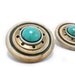 Vintage turquoise earrings - wooden circle clip on lightweight