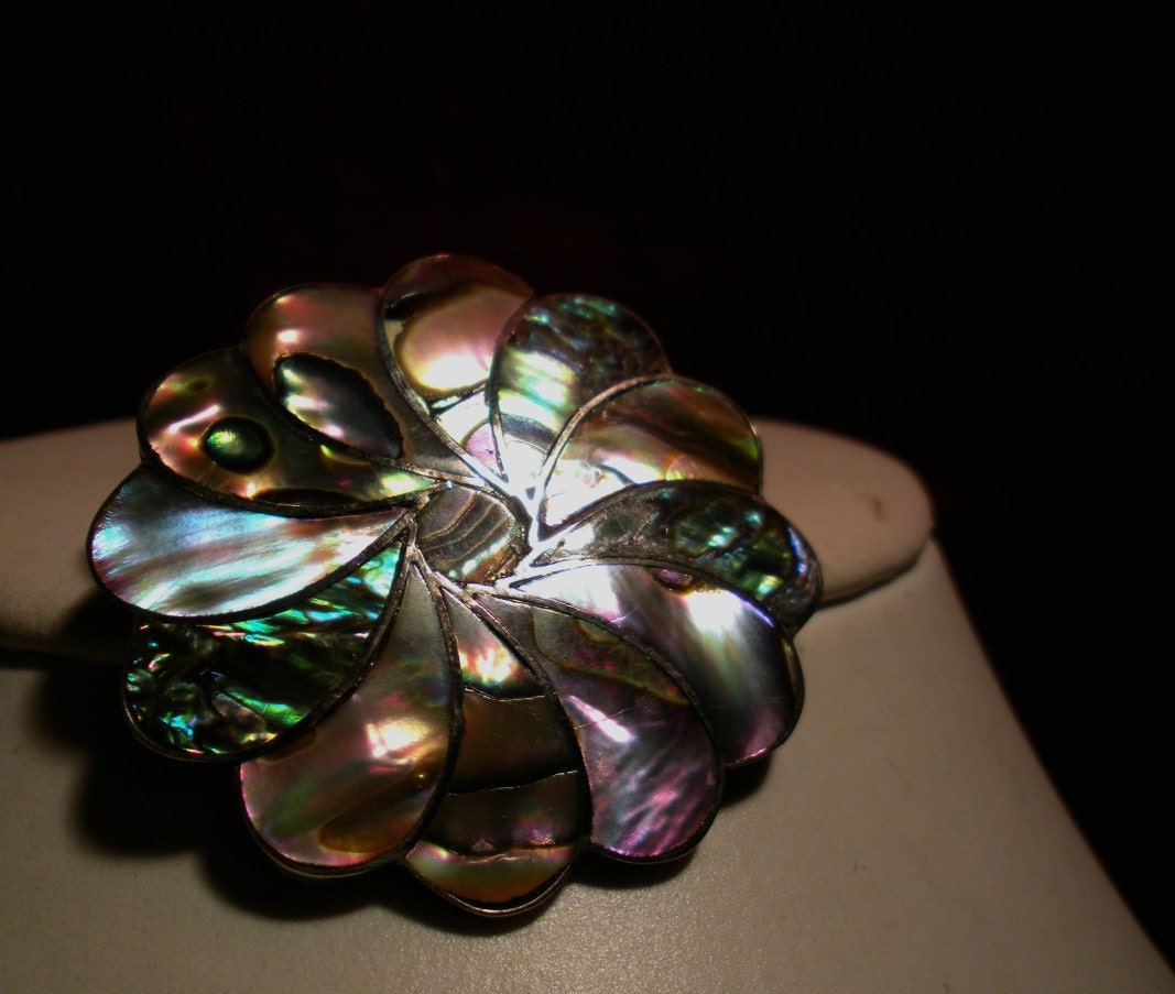 Silver Mexican Abalone Pinwheel Brooch