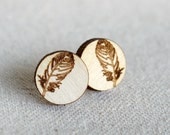 Laser Engraved Wooden Feather Studs