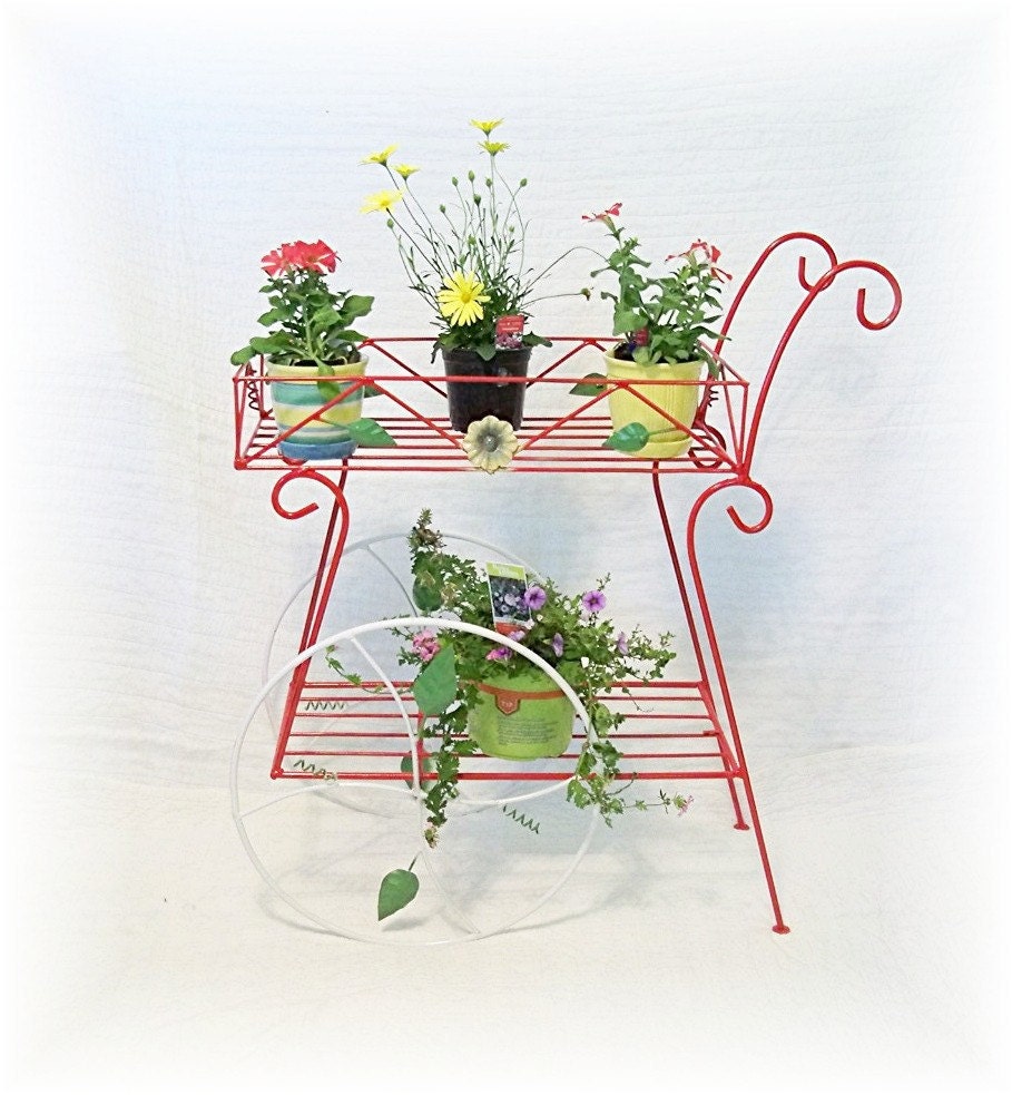 Large Antique Vintage Metal Flower Cart Restored