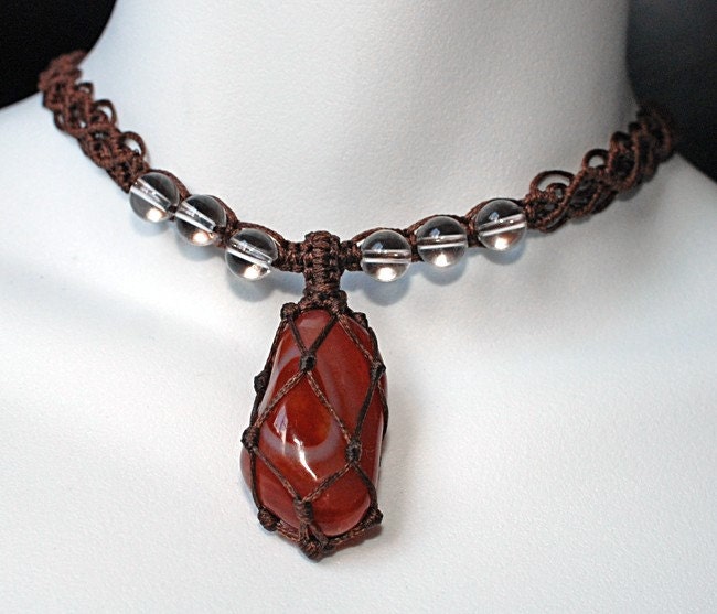 SALE: Agate & Quartz Handwoven Macrame Necklace