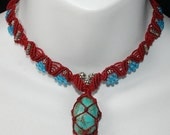 Tibetan Inspired Turquoise Macrame Necklace