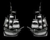 Solid Sterling Silver Sailing Ship hook earrings