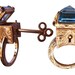 9ct Yellow Gold Engraved Topaz Locking Poison Ring with Key on Chain