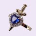 Solid 9ct Yellow Gold Heart and Dagger Ring with Sapphire and White Diamonds